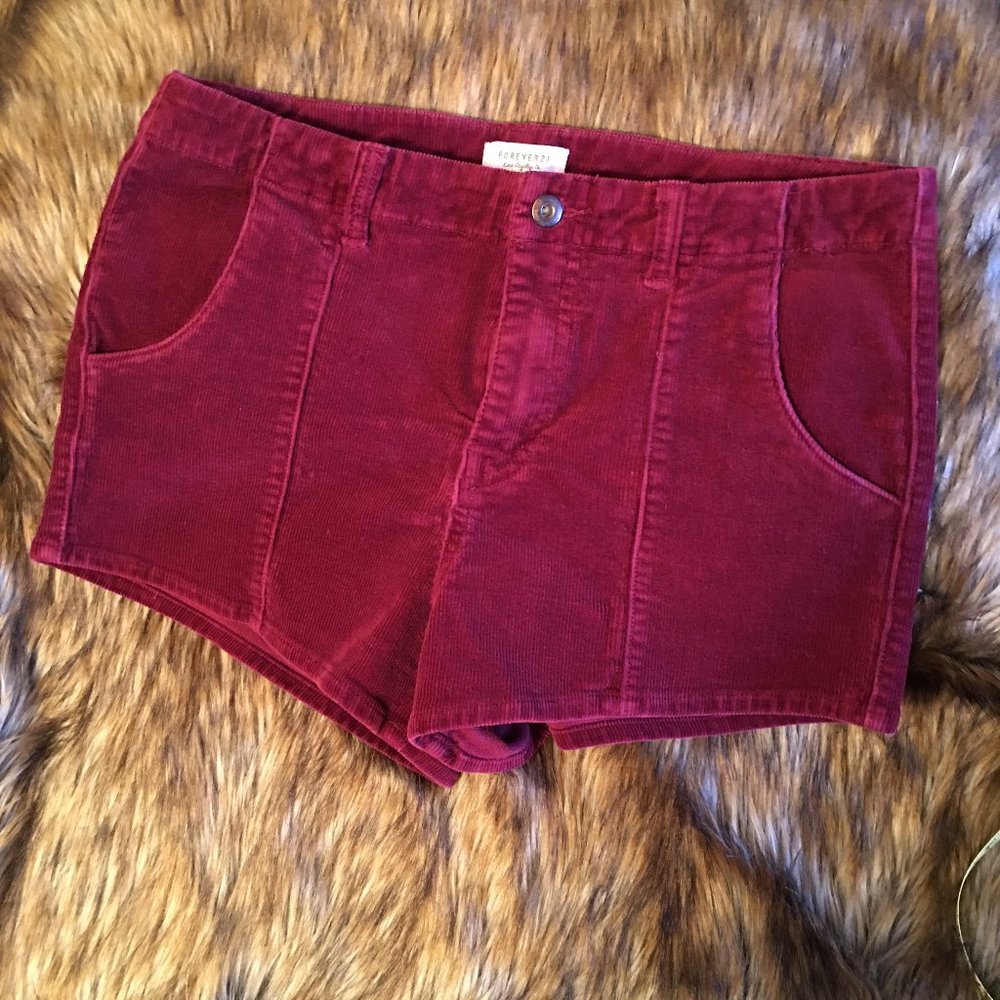 TOOK TO CONSIGNMENT STORE Forever 21 Dark Ruby Corduroy Short Shorts
